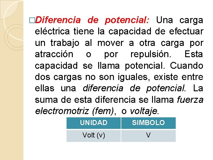 �Diferencia de potencial: Una carga eléctrica tiene la capacidad de efectuar un trabajo al