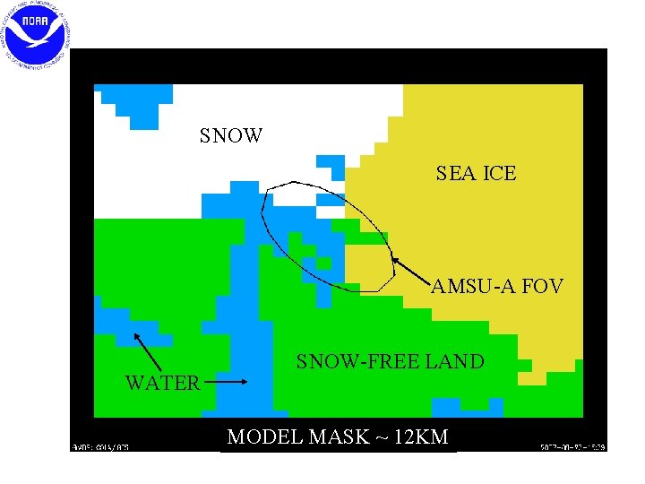 SNOW SEA ICE AMSU-A FOV WATER SNOW-FREE LAND MODEL MASK ~ 12 KM 