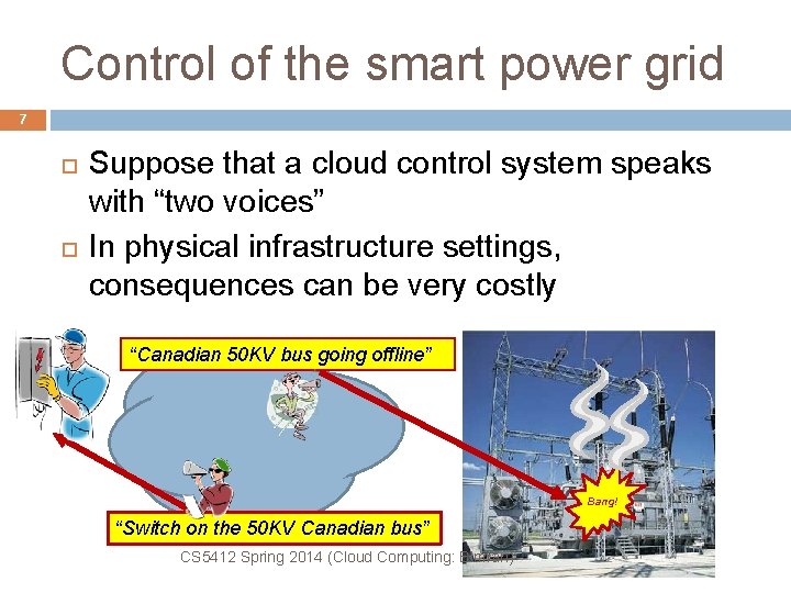 Control of the smart power grid 7 Suppose that a cloud control system speaks