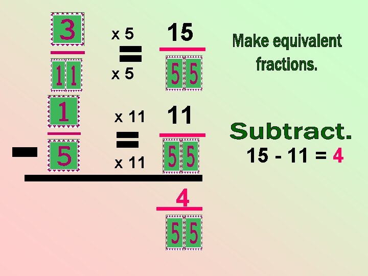x 5 15 x 11 11 15 - 11 = 4 x 11 4 x 5 15 x 11 11 15 - 11 = 4 x 11 4