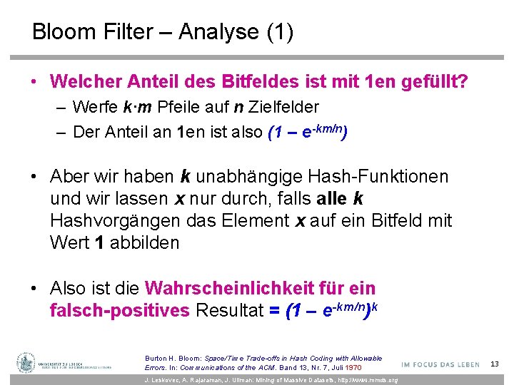 Bloom Filter – Analyse (1) • Welcher Anteil des Bitfeldes ist mit 1 en