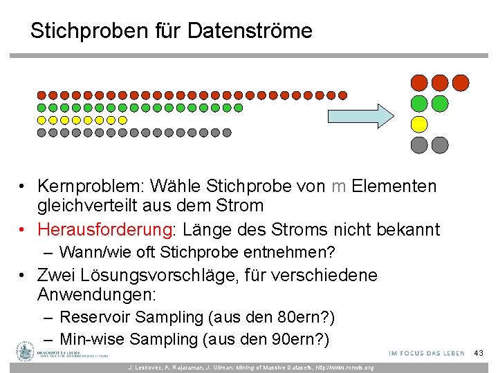 Stichproben für Datenströme • Kernproblem: Wähle Stichprobe von m Elementen gleichverteilt aus dem Strom