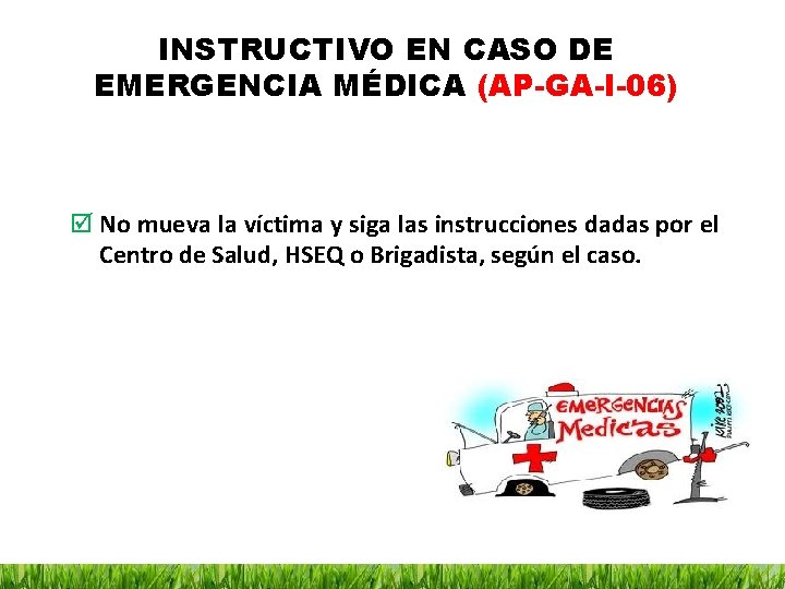 INSTRUCTIVO EN CASO DE EMERGENCIA MÉDICA (AP-GA-I-06) No mueva la víctima y siga las