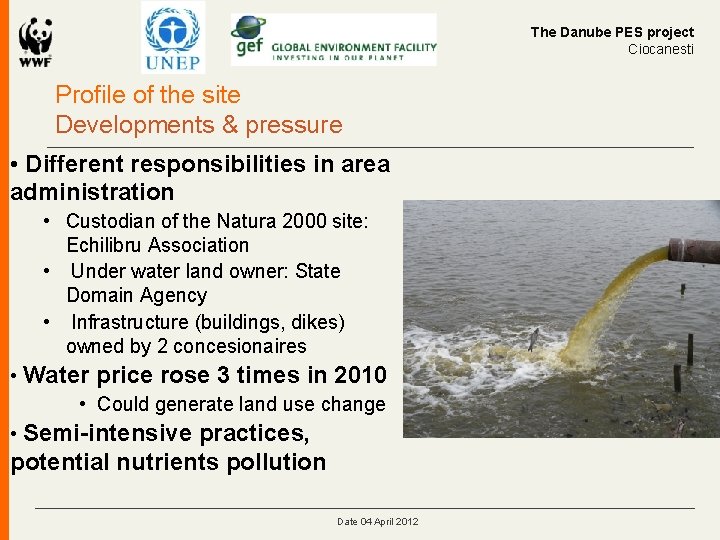 The Danube PES project Ciocanesti Profile of the site Developments & pressure • Different