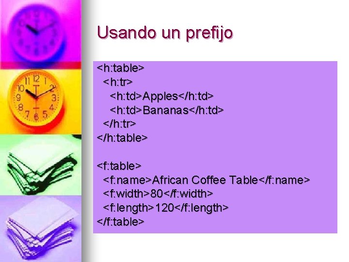 Usando un prefijo <h: table> <h: tr> <h: td>Apples</h: td> <h: td>Bananas</h: td> </h: