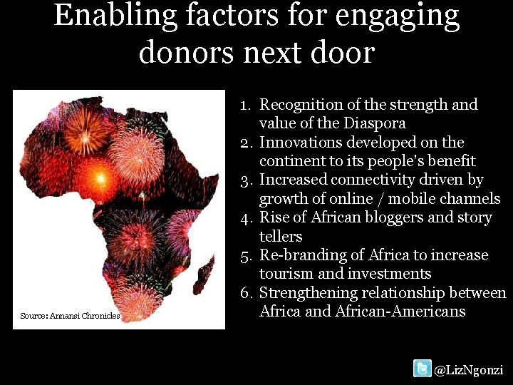 Enabling factors for engaging donors next door Source: Annansi Chronicles 1. Recognition of the