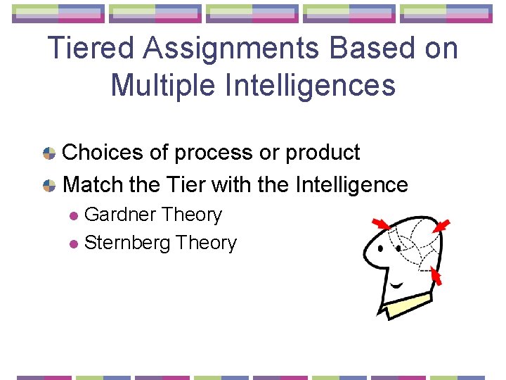Tiered Assignments Based on Multiple Intelligences Choices of process or product Match the Tier