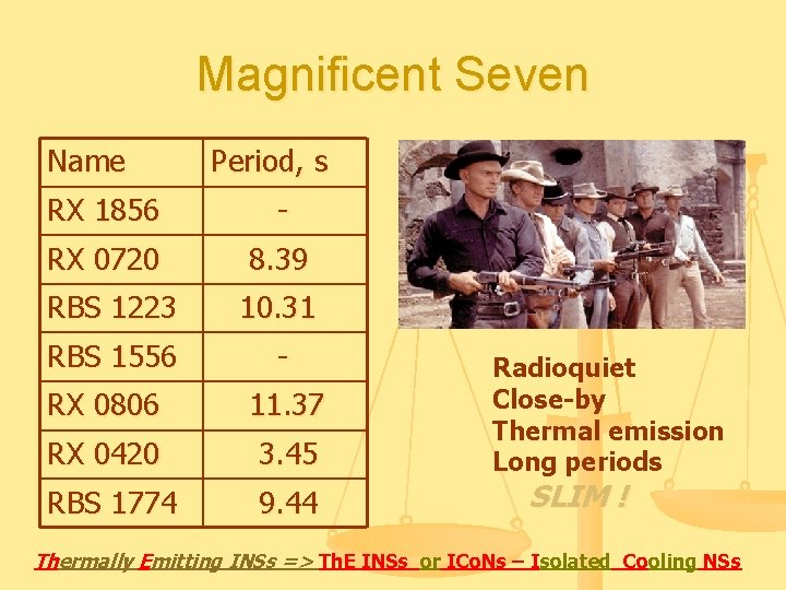 Magnificent Seven Name Period, s RX 1856 - RX 0720 8. 39 RBS 1223