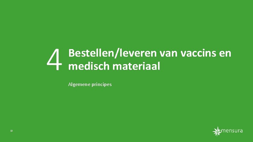 4 Bestellen/leveren vaccins en medisch materiaal Algemene principes 13 