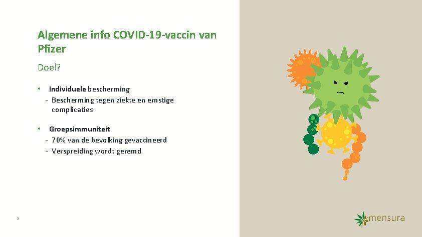 Algemene info COVID-19 -vaccin van Pfizer Doel? 5 • Individuele bescherming - Bescherming tegen