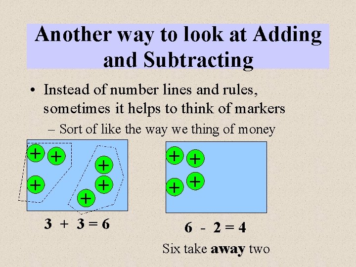 Another way to look at Adding and Subtracting • Instead of number lines and