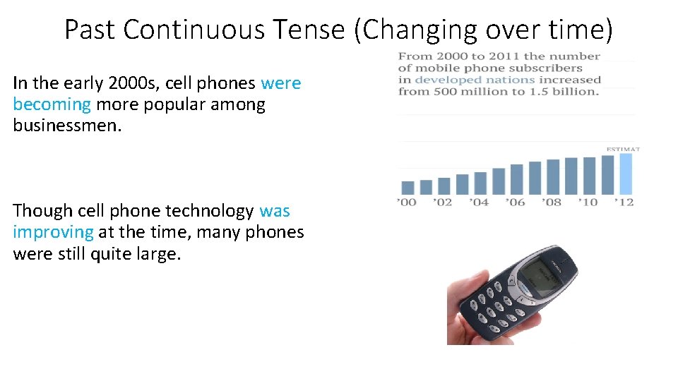 Past Continuous Tense (Changing over time) In the early 2000 s, cell phones were