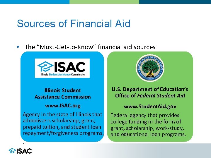 Sources of Financial Aid • The “Must-Get-to-Know” financial aid sources Illinois Student Assistance Commission