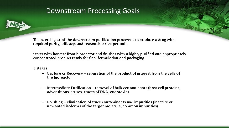 Downstream Processing Goals The overall goal of the downstream purification process is to produce