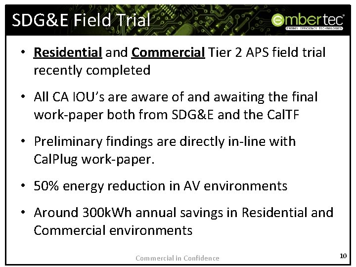 SDG&E Field Trial • Residential and Commercial Tier 2 APS field trial recently completed