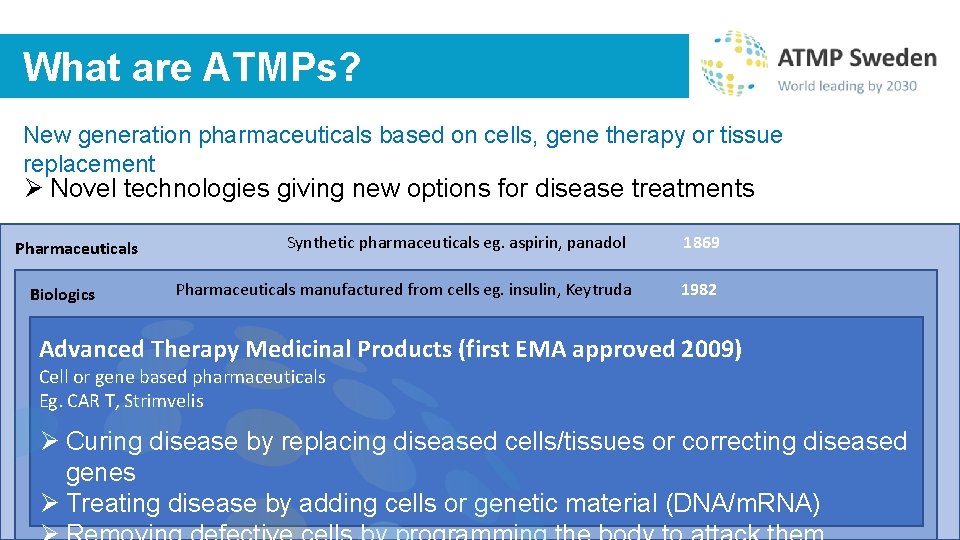 What are ATMPs? New generation pharmaceuticals based on cells, gene therapy or tissue replacement