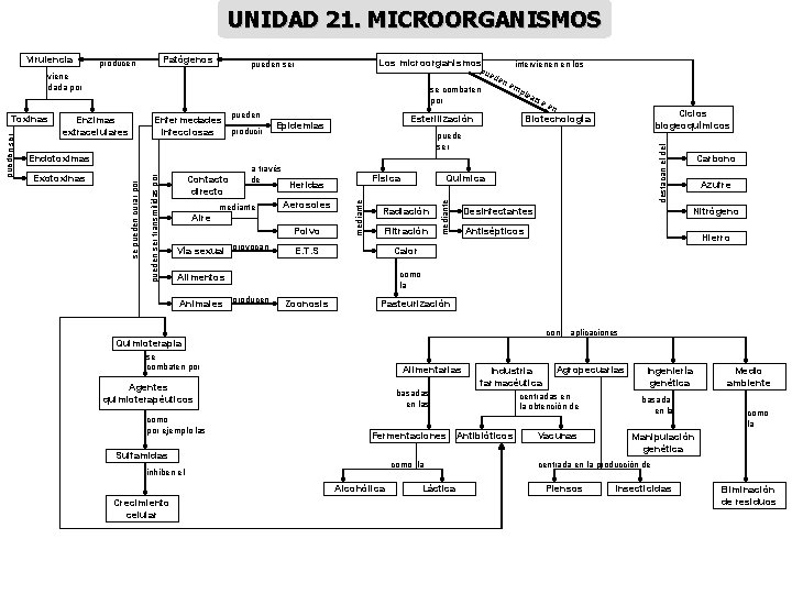 UNIDAD 21. MICROORGANISMOS Los microorganismos pueden ser ed se combaten por pueden Enfermedades producir