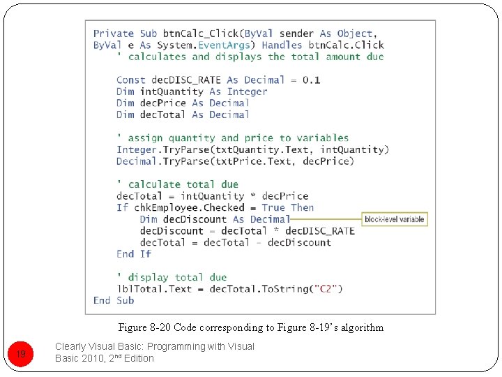 Figure 8 -20 Code corresponding to Figure 8 -19’s algorithm 19 Clearly Visual Basic: