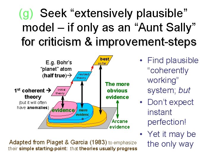 (g) Seek “extensively plausible”xx model – if only as an “Aunt Sally” for criticism