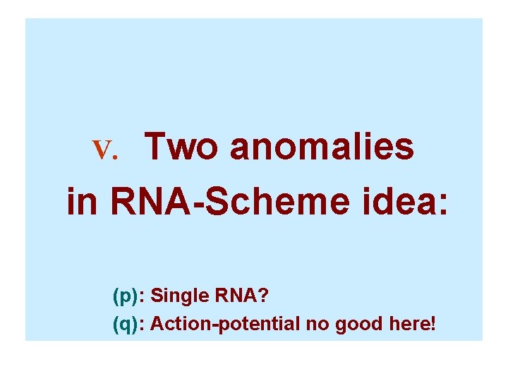 Two anomalies in RNA-Scheme idea: V. (p): Single RNA? (q): Action-potential no good here!