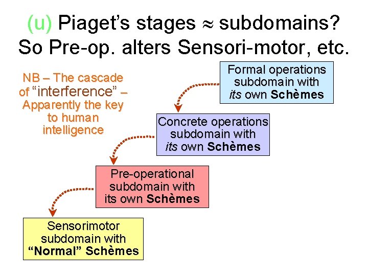 (u) Piaget’s stages subdomains? So Pre-op. alters Sensori-motor, etc. NB – The cascade of