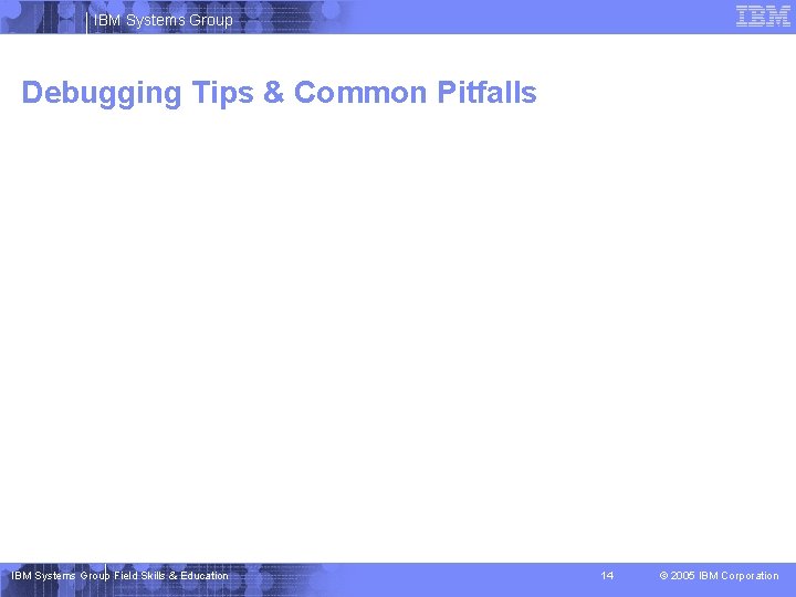 IBM Systems Group Debugging Tips & Common Pitfalls IBM Systems Group Field Skills &