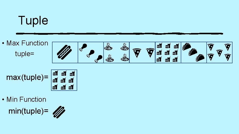 Tuple • Max Function tuple= max(tuple)= • Min Function min(tuple)= 