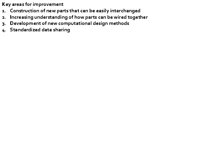 Key areas for improvement 1. Construction of new parts that can be easily interchanged