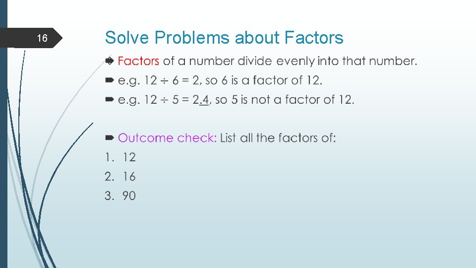 16 Solve Problems about Factors  16 Solve Problems about Factors