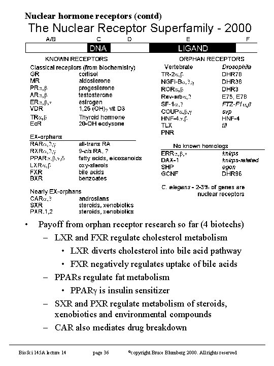 Nuclear hormone receptors (contd) • Payoff from orphan receptor research so far (4 biotechs)