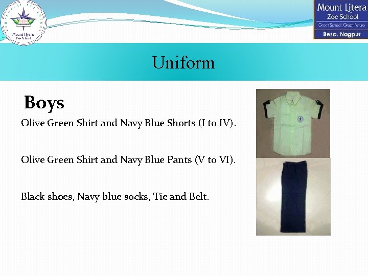 Uniform Boys Olive Green Shirt and Navy Blue Shorts (I to IV). Olive Green