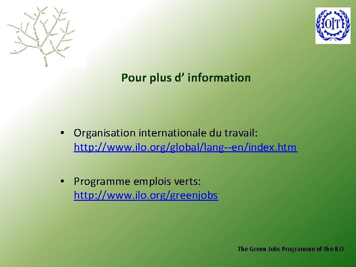 Pour plus d’ information • Organisation internationale du travail: http: //www. ilo. org/global/lang--en/index. htm