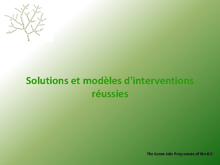 Solutions et modèles d'interventions réussies The Green Jobs Programme of the ILO 