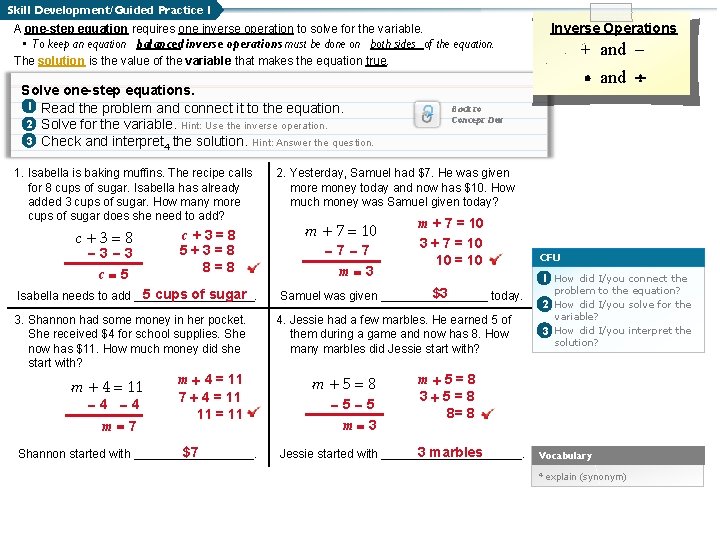 Learning Objective We will solve onestep equations using