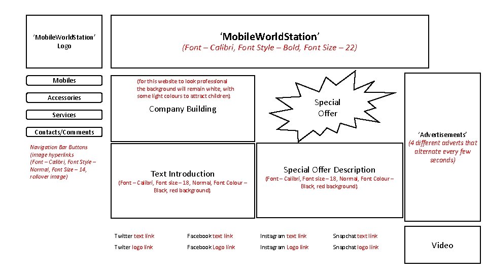 ‘Mobile. World. Station’ Logo Mobiles Accessories Services (Font – Calibri, Font Style – Bold,
