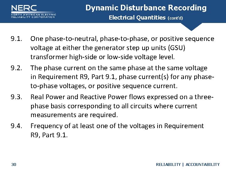 Dynamic Disturbance Recording Electrical Quantities 9. 1. 9. 2. 9. 3. 9. 4. 30