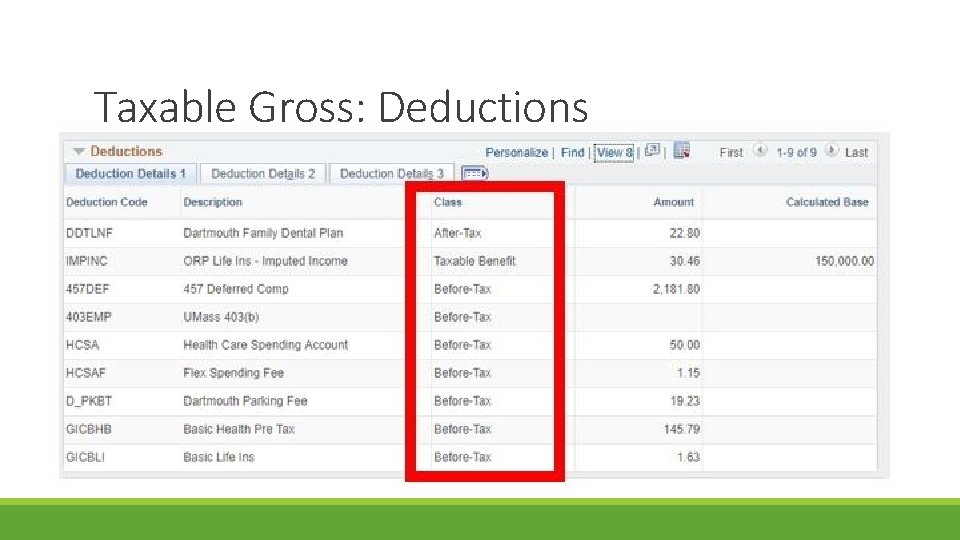 Taxable Gross: Deductions 