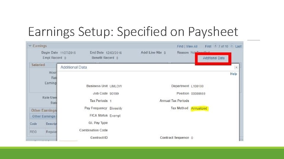 Earnings Setup: Specified on Paysheet 