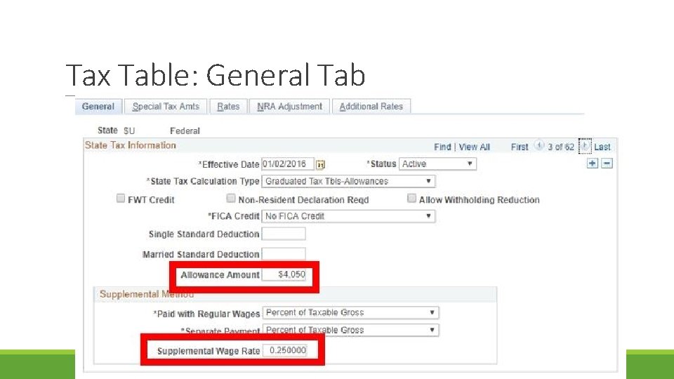 Tax Table: General Tab 