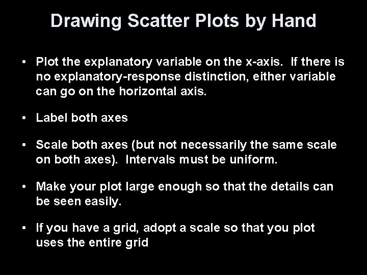 Drawing Scatter Plots by Hand • Plot the explanatory variable on the x-axis. If