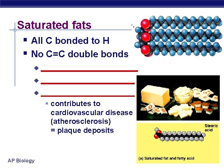 Saturated fats § All C bonded to H § No C=C double bonds ____________________