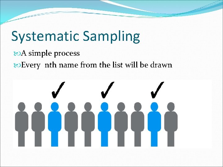 Systematic Sampling A simple process Every nth name from the list will be drawn