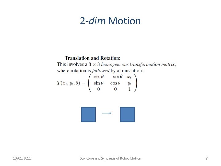 2 -dim Motion 13/01/2011 Structure and Synthesis of Robot Motion 8 