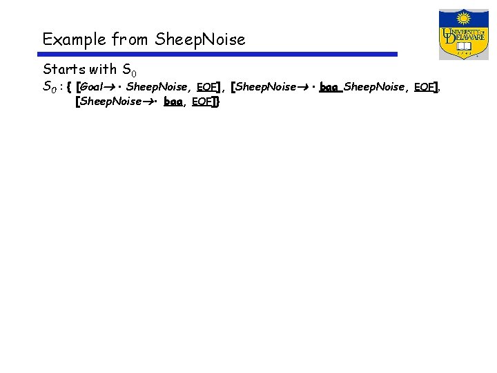 Example from Sheep. Noise Starts with S 0 : { [Goal • Sheep. Noise,