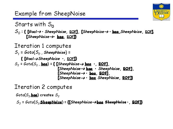 Example from Sheep. Noise Starts with S 0 : { [Goal • Sheep. Noise,