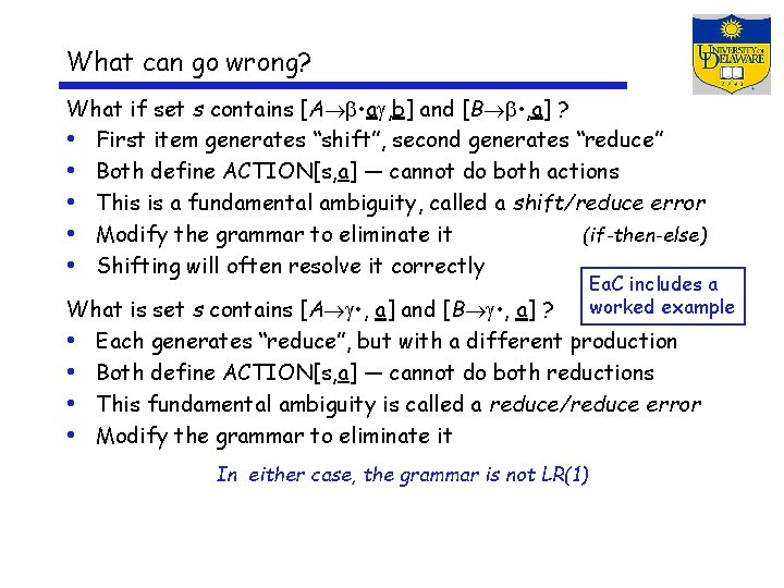 What can go wrong? What if set s contains [A • a , b]