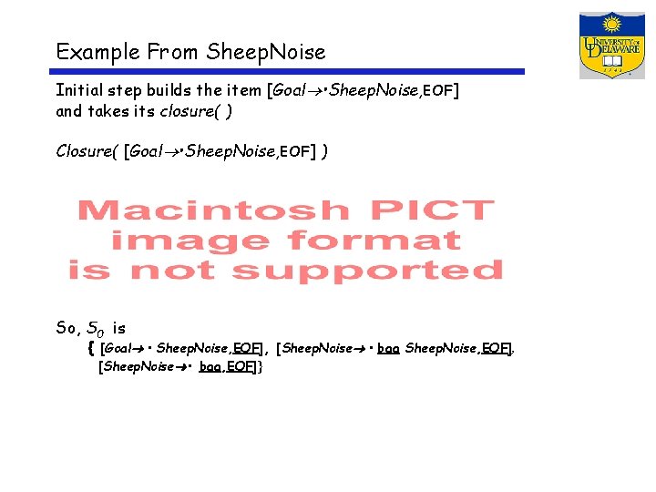 Example From Sheep. Noise Initial step builds the item [Goal • Sheep. Noise, EOF]