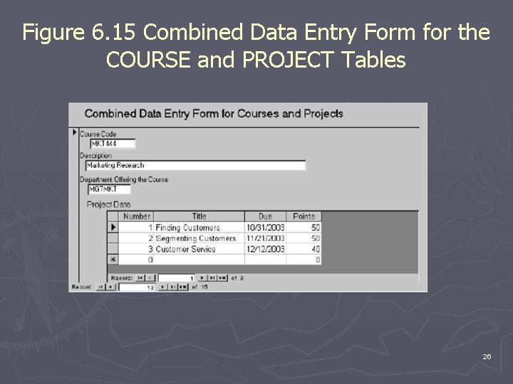 Figure 6. 15 Combined Data Entry Form for the COURSE and PROJECT Tables 26