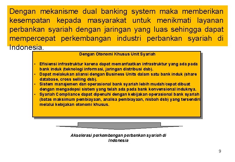 Dengan mekanisme dual banking system maka memberikan kesempatan kepada masyarakat untuk menikmati layanan perbankan