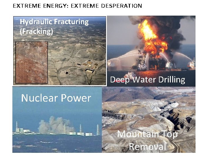 Hydraulic Fracturing (Fracking) Deep Water Drilling Nuclear Power Mountain Top Removal 